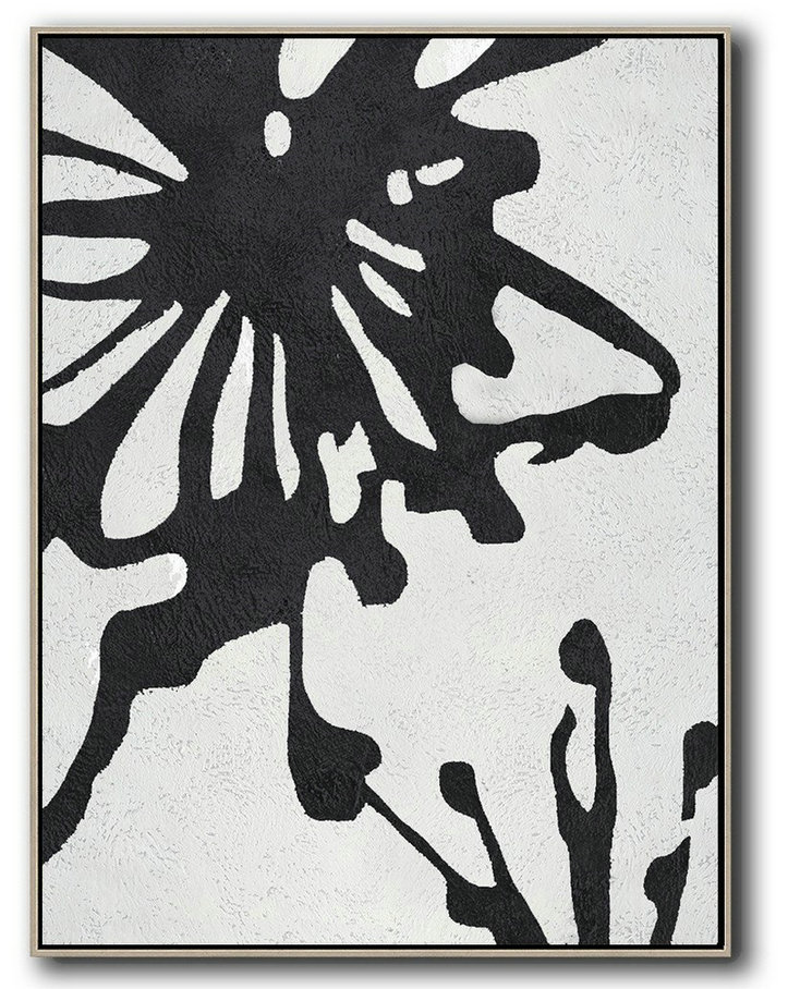 Abstract Painting For Home,Black And White Minimal Painting On Canvas - Large Living Room Decor
